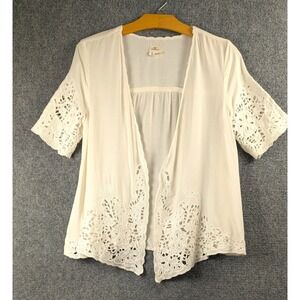 O'Neill Women's Ivory Lace Trim Open Front Kimono Cardigan Cover Up Size S
